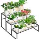 Gouisalin 3 Tier Metal Plant Stand Indoor Outdoor, Potted Multiple Flower Pot Holder Rack Plant Shelf, Heavy Duty Planter Display Shelving for Patio Balcony Garden Living Room Decorative (3 Tier Black)