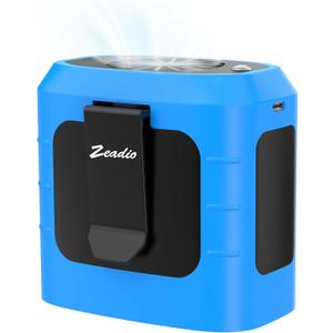 Zeadio Portable Waist Clip Fan, 4 Speeds 10000mAh Operated Hands-free Wearable Necklace Fan, with Lighting and Charging Function for Hot Flashes Home Office Travel Outdoor Sports - Blue