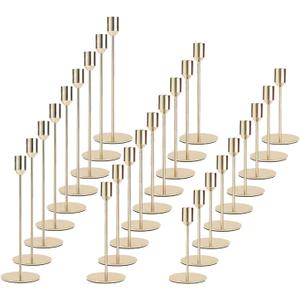 Gold Candlestick Holders Bulk,Taper Candle Holder for Candlesticks Gold Brass Vintage Candle Stick Candle Holder Decorative Candle Holders for Wedding Home Party Table Decor (Set of 27)