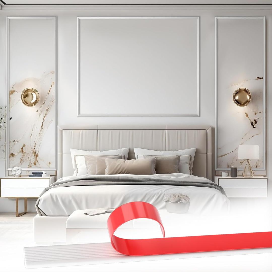 Pangda Bedroom Peel and Stick Wall Trim Molding Kit Flat Wall Molding Kit for Bedside Decor Premade Wainscoting Panels Accent Panel for Home Bedroom Decor