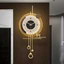 Modern Wall Clock for Living Room,Large Gold Decorative Wall Clock with Light,Creative Silent Clock Battery Operated for Kitchen/Entryway/Bedroom/Office/Dinning Room Metal Wall Decor (13''Lx27''W)