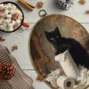 CUANFDDSF Funny Black Cat Bathroom Oval Wall Art Decor, Rustic Bathroom Wall Hanging Decor, Moody Rustic Farmhouse Kitten Framed Canvas Prints for Washroom Restroom Toilet, 8.6x11.4 Inch