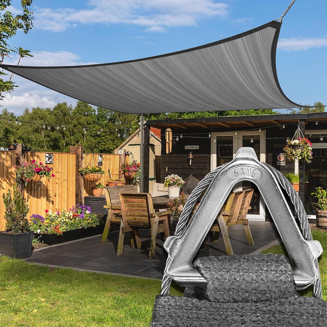 ColourTree Heavy Duty 16' x 24' Grey Sun Shade Rectangle Pro Ring Shade Sail, 260 GSM Commercial Grade UPF50 Sunshade, Reinforced Corners & Edges