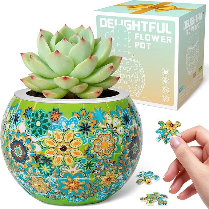3D Puzzles Flower Pots, 80 Pieces Puzzles for Adults and Kids,Small,Cactus Decor,Succulent Planters Pots for Indoor,Plant Gifts for Plant Lovers (red6)
