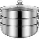 Steamer for Cooking, 5.0 Quarts Stainless Steel Steamer Pot, 3-Tier Food Steam Pots with Lid for Cooking Vegetables, Seafood, Soups, Stews and Pasta (11" - 2+1 tier)