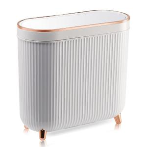 Bathroom Trash Can with Lid 3.2 Gallon Narrow Trash Can Small Plastic Trash Bin 12 Liter Rectangular Plastic Garbage Can with Press Type Lid for Bedroom Bathroom Milk White (Milky white)