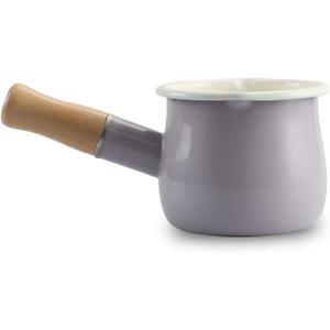 0.6qt Mini Enamel Milk Pot Insulated Wooden Handle 2 Pour Spouts Small Food Warmer Cute Saucepan(D015,Purple)