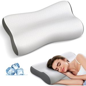 Cervical Neck Pillow - Contour Neck Pillows for Neck Pain Relief, Ergonomic Side Sleeper Pillow for Sleeping, Orthopedic Memory Foam Pillows for Back & Stomach Sleepers with Cooling Pillowcase (Grey)