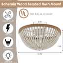 Dia 14.96" Boho Flush Mount Light Fixture Wood Bead, Farmhouse Chandelier, Antique Rustic Ceiling Light Fixture for Kitchen Hallway Entryway Laundry Bedroom Nursery Passway