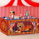 Tieshankao 6FT Circus Party Tablecloth Decorations: Carnival Theme Tiger Table Cover Red Blue and Yellow Decor for Home Birthday Party Supplies