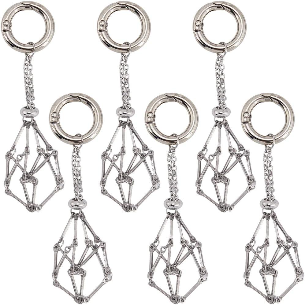 SUNNYCLUE 1 Box 8Pcs Crystal Holder Keychain Cage Keychains Bulk Stainless Steel Silver Empty Gemstone Stone Holders Rings Spring Key Chains for Jewelry Making Handbag Purse Craft DIY Supplies Adult