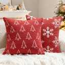 2 Pack Christmas Pillow Covers 18x18, Chenille Double-Sided Snowflake & Christmas Tree Decorative Throw Pillow Cases, Soft Farmhouse Holiday Cushion Covers for Sofa Couch Bed(Red,18x18)