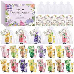 VISCOO 80 Pack Bulk Lip Balm and Hand Cream Set, Teacher Appreciation Gifts /Graduation Gifts, Nurses Week Gift, Thank You Bridal Wedding Favors for Guests, Small Gift for Women Birthday