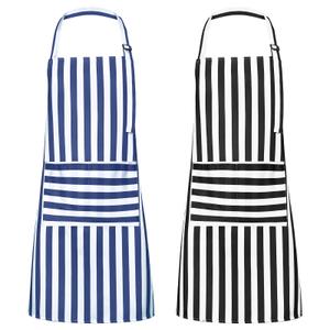 XLSXEXCL 2 Pack Striped Kitchen Aprons for Women with Pockets Black Blue