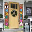Happy Easter Banner Porch Sign Holiday Decorations Hanging Welcome Banners, Eggs Bunny Sign Spring Door Decoration for Party Home Outdoor Indoor Front Doors (Easter 2)