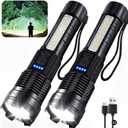 Rechargeable Flashlights High Lumens, 7Mode LED Flashlight Rechargeable, Super Bright Flashlight Powerful, IPX6 Waterproof, Adjustable Tactical Flashlights for Home Emergencies Camping, 2 Pack