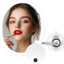 OVENTE 9'' Rechargeable Lighted Wall Mount Makeup Mirror for Bathroom with Mini Magnetic 10X Magnifying Mirror, Touch Screen Dimmable LED Lights, Flexible Gooseneck and Suction Mounting, White MOW22W