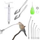 20ML Baby Bird Feeding Syringe Set Pet Syringe with 6 Pcs Curved Gavage Feeding Tubes and Bird Drinker Stainless Steel Metal Feeding Spoon for Baby Birds Parrot Small Pet