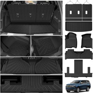 Powerty Floor Mats for 2021-2025 2026 Chevrolet Chevy Tahoe/GMC Yukon 7 Passenger Car Mats, All Weather TPE Custom Cargo Liner Seat Back Covers Protectors Full Set Car Accessories (Not for Yukon XL)