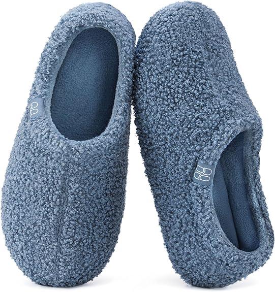 HomeTop Women's Fuzzy Curly Fur Memory Foam Loafer Slippers Bedroom House Shoes with Polar Fleece Lining (8 Cerulean)