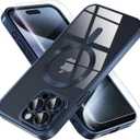 Misea Magnetic for iPhone 15 Pro Max Case [Never Yellowing] [Military Grade Drop Protection] Full Camera Lens Protector Soft Clear Phone Case for Women Girls, Titanium Blue