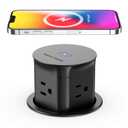 Jgstkcity Pop Up Outlet with 15W Wireless Charger,4 Outlets 15A, Splash Resistant,3 inch Desk Hole Power Grommet,Space Saver Pop Up Power Outlet for Kitchen Countertop,Office Conference Table (Black)
