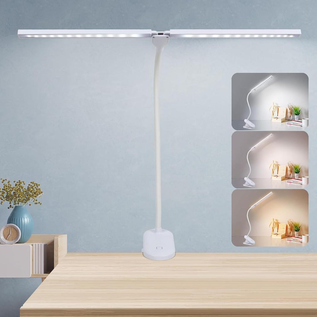 deaunbr LED Reading Light with Clip, Desk Lamp 48 LEDs 2600mAh Battery USB Rechargeable Book Lights Step less Adjustable Brightness Eye Protection Flexible Table Lamps for Bed Headboard, Home, Office (White)