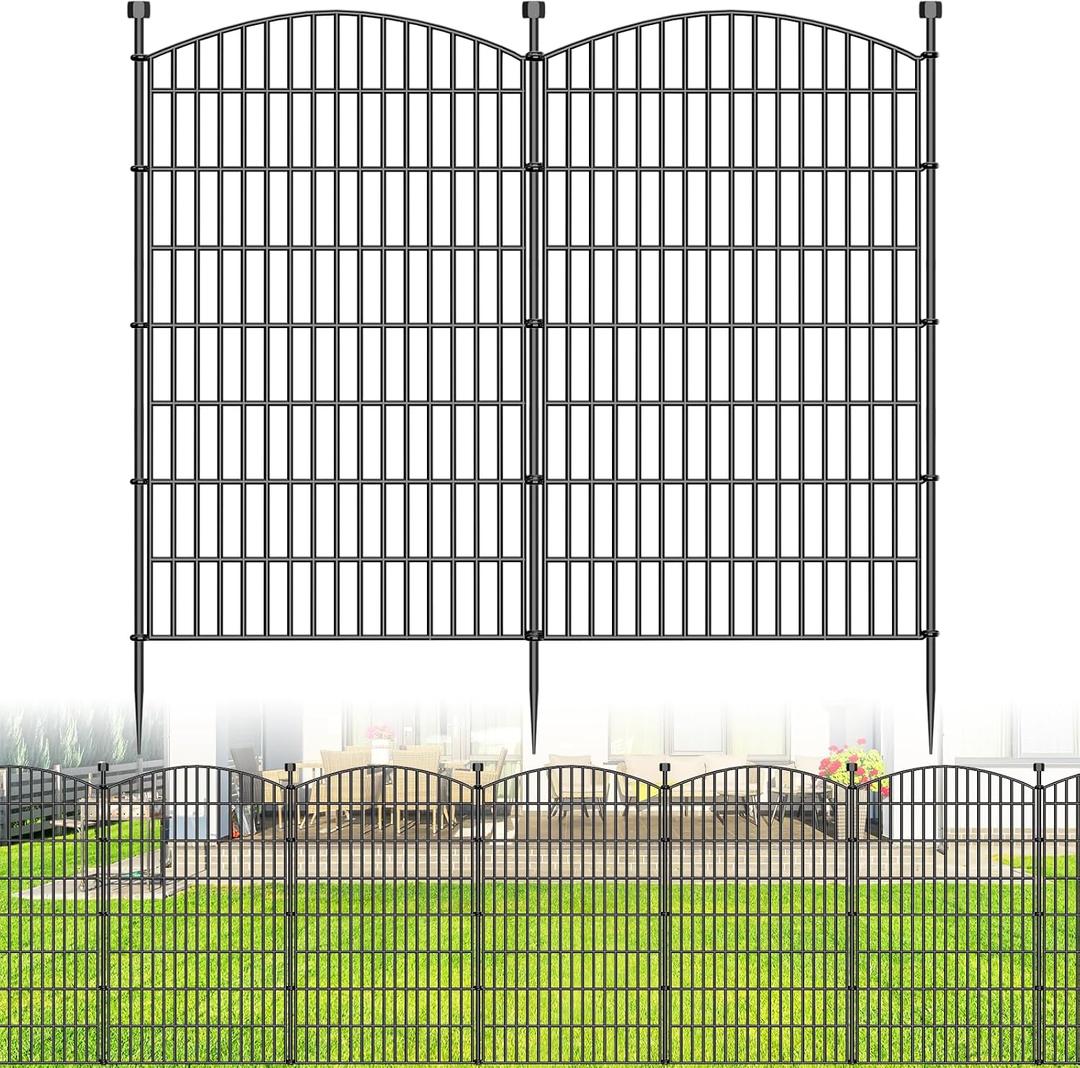 No Dig Decorative Garden Fence 10 Panels, 48 in (H) x 22.6 ft (L), Dog Fence Outdoor for Yard, Rustproof Metal Animal Barrier Ground Stakes Fencing for Garden, Patio, Flower Bed