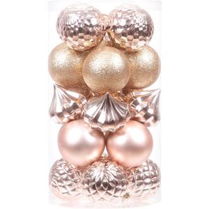 Sea Team 21-Pack Christmas Ball Ornaments with Strings, 80mm/3.15-Inch Large Size Baubles, Shatterproof Plastic Christmas Bulbs, Hanging Decorations for Xmas Tree, Holiday, Wedding, Party, Rose Gold