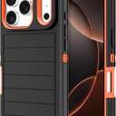 for iPhone 17 Pro Max Case Heavy Duty Shockproof Drop proof 3-Layer Full Body Protection Military Grade Rugged Tough Non-Slip Cover Case for Apple iPhone 17 Pro Max 6.9",Black/Orange