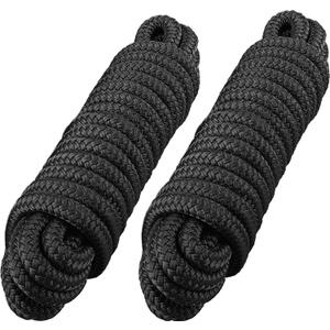 2 Pack 1" x 35' Dock Lines - Marine Grade Nylon Boat Rope with 24" Loop for Docking and Mooring - Double Braided Boat Lines, High Strength, Heavy Duty, Easy Handling, Fray Resistant - Black