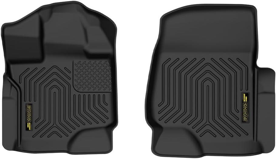 PIT66 Floor Mats Compatible with Ford F150 Super Crew Cab 2015-2024, Fit 22-24 Lightning Models (Rear w/o Fold Flat Storage) (Heavy Duty) TPE 2-Piece Premium, Black