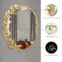 Gold Oval Decorative Mirror, 18x24 Inch Metal Frame Ornate Flower Leaves Modern Wall Mirror for Living Room, Bedroom, Entryway, Dresser, Bathroom