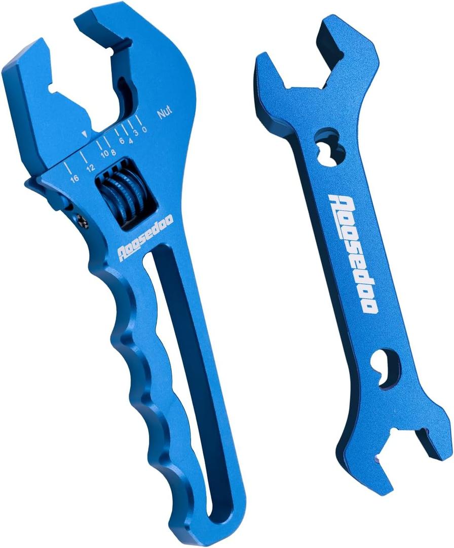 Adjustable AN Fittings Wrench AN Wrench for Hose Fitting Adapters AN Fitting Tool 3AN-16AN Lightweight Aluminum, Blue. With a Double Hose End Fittings Wrench 6AN Socket-AN8 B-nut Blue