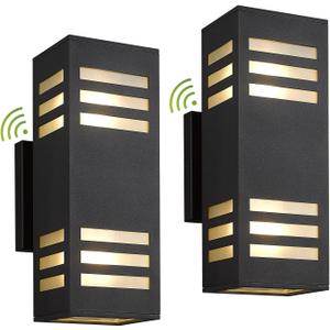 Outdoor Wall Lights, 2 Pack Dusk to Dawn Porch Light Waterproof, 13" Modern Outside Light Rectangular, Large Up Down Exterior Lighting Fixtures for Patio, Garage, Doorway, Black