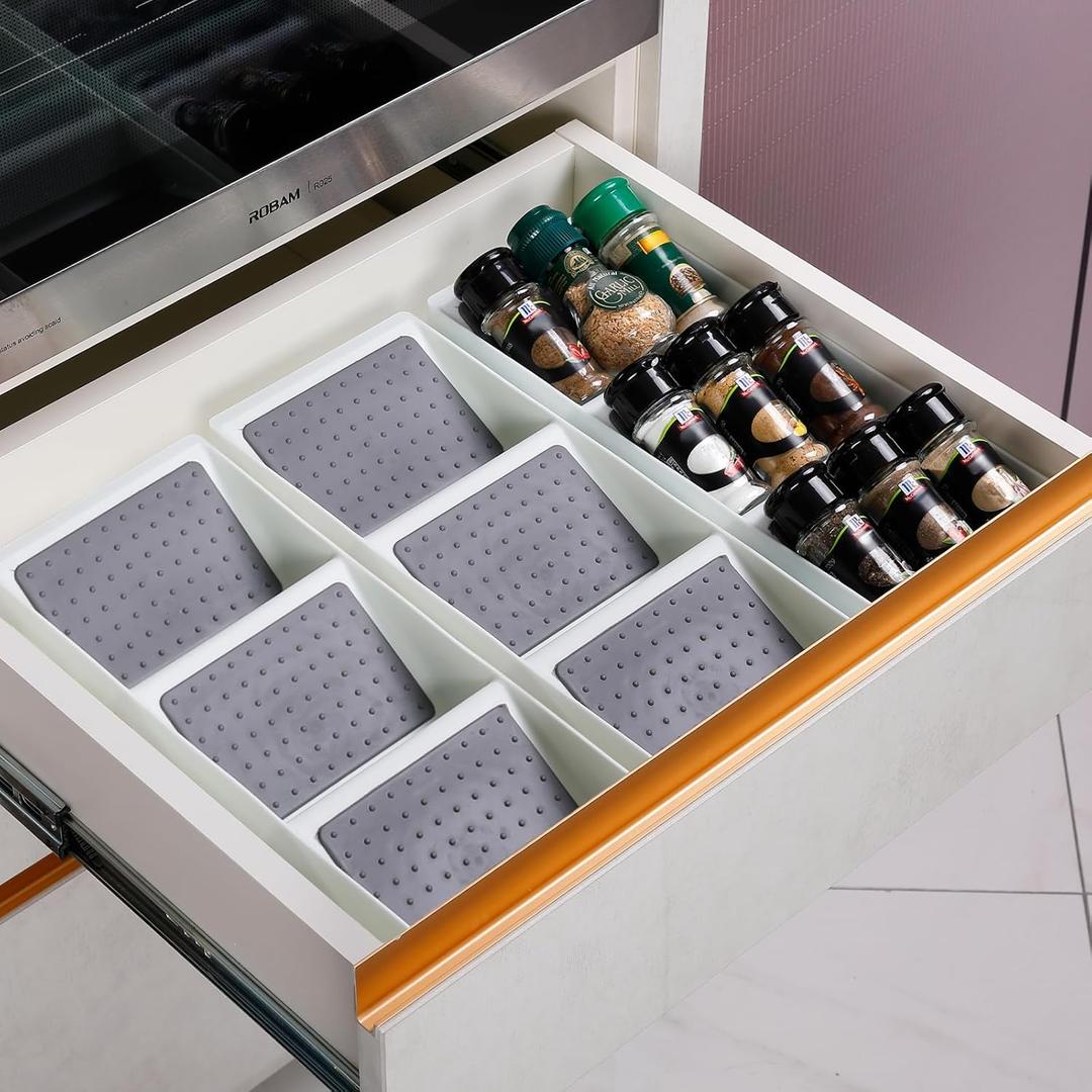 Kitchen Drawer Organizer,2 Pack,Pantry Organizers and Storage,Spice Rack Organizer for Cabinet, Making up Organizer, Bottle Rack,Bottles Holder,Spice Bottle Organizer (Gray)