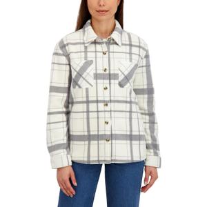 HFX Women's Button Down Plaid Fleece Shacket With Bonded Sherpa Lining, Dual Chest Pockets S