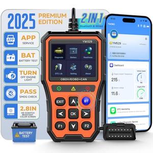 Bluetooth OBD2 Scanner with Battery Tester & Monitoring & Life Test - Support Checking Car Diagnostic Information on iPhone & Android, 2.8 inch HD Large Color Screen, TPU case Protection, Orange