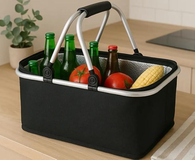 Foldable Insulated Picnic Basket 30L 31.7 QT Large Capacity Cooler Tote with Double Handles Thermal Shopping Basket for Picnic Camping Beach Travel Outdoor Use