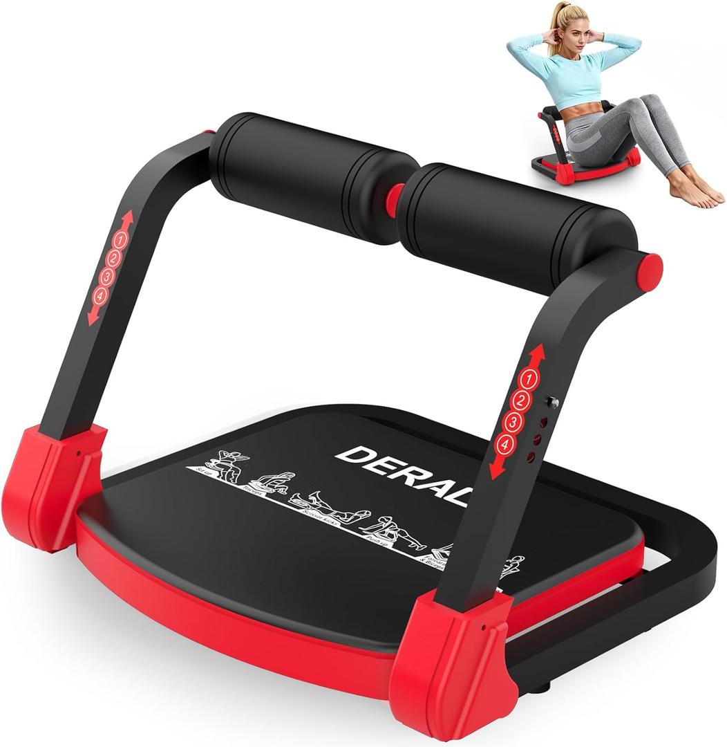 DERACY Sit Up Exercise Equipment, Adjustable Ab Machine, Multi-Functional Sit Up Machine, Ab Workout Equipment, Ab Trainer Machine for Women Men (RED)