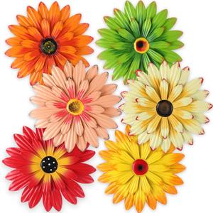 Photect 6 Pcs Metal Flowers Wall Decor Hanging Outdoor Metal Daisy Wall Art Decorations Multiple Layer 3D Daisy Flowers for Garden Farmhouse, 8 Inch(Warm Color)