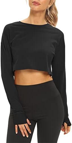 Mippo Long Sleeve Crop Tops Workout Athletic Gym Shirts Cropped Sweatshirts for Women L