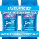 Secret Outlast Antiperspirant Deodorant for Women, 72hr Sweat & Odor Protection, PH Balancing Minerals, Invisible Solid, Completely Clean Scent, 2.6 oz (Pack of 2) (2.6 Ounce (Pack of 2))