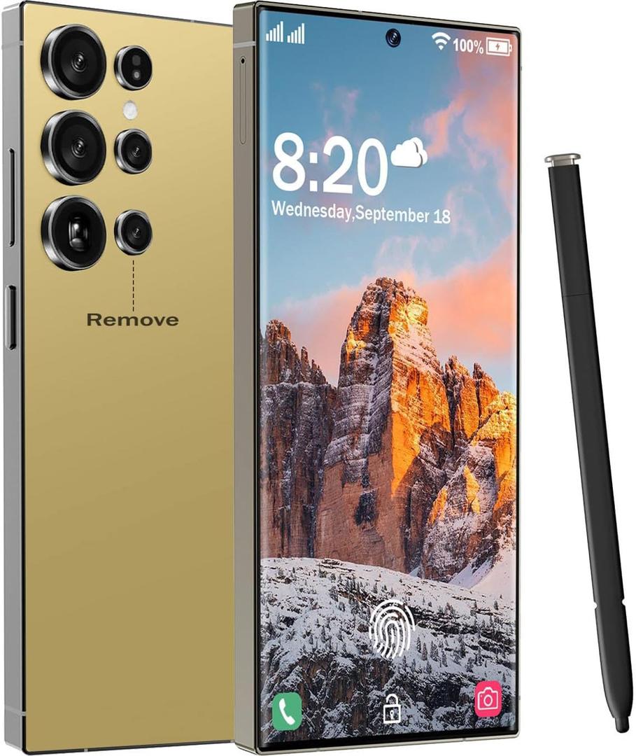 I25 Ultra Unlocked Cell Phone, 7000mAh Long Battery Life Smartphone,Built in Pen,6.8" HD Screen 12+512GB Unlocked Phones,5G/Dual SIM/Fingerprint Unlock/Face ID (Gold)