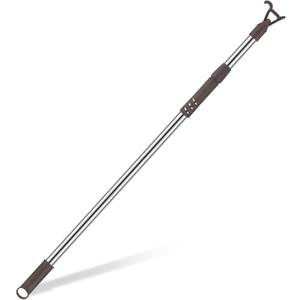 Reallnaive 1 Pack Telescoping Skylight Pole with Hook 47 to 79 Inch Wand for Blinds Tension Rod Blinds Shades Stainless Steel Adjustable Curtain Pull Wand for Skylight Cordless Window (Brown)