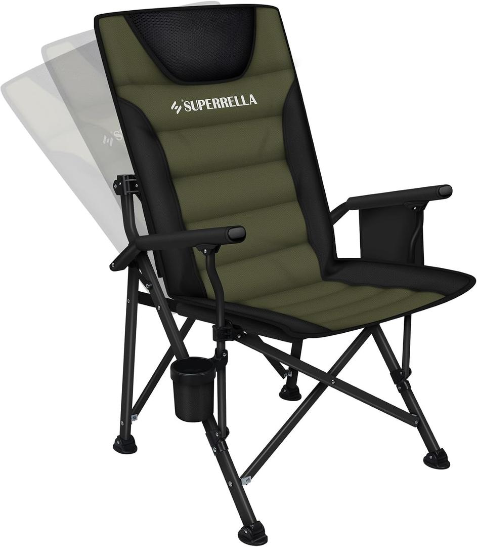 Supperella Movable Backrest Camping Chair for Adults with Cup Holder Folding Lawn Chairs for Outdoor Activities, Sports, Travel & Picnic, High Back