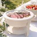 6QT Round Chafing Dish Set of 2, White Granite Finish Stainless Steel with Transparent Lids Elegant Buffet Servers & Warmers, Stackable Storage | Wedding, Catering, Party