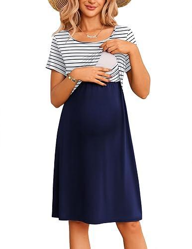 Ekouaer Maternity Summer Dress Breastfeeding Baby Shower Nursing Friendly Dresses Pregnancy Labor and Delivery Gown Clothes, Size XL