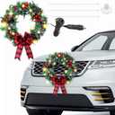 Riceshoot 2 Pack 12V LED Christmas Car Wreath with Red Bow 13 Inch Artificial Lighted up Wreath for Car Front Grill Plug in Lighting for Xmas Hanging Decoration (Color Light Classic)