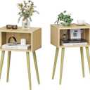 Natural Nightstand Set of 2, Small Bed Side Table for Small Spaces, Mid Century Modern Nightstand End Table with Open Storage, Side Table for Bedroom Living Room, MLBZ20Y-2
